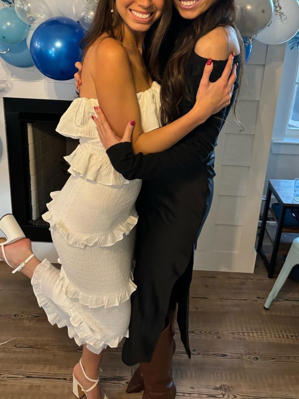 vestique White Strapless Ruffle Midi Dress